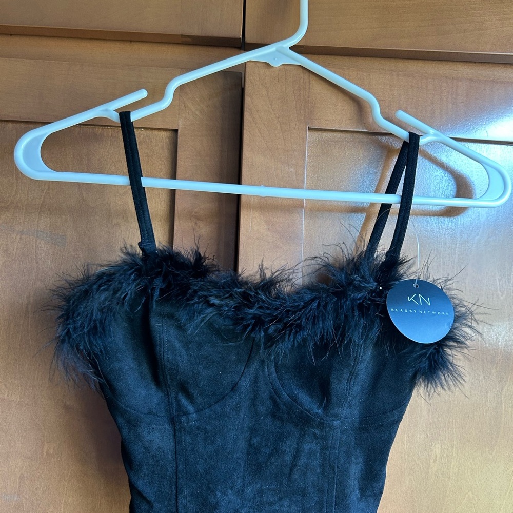 KN Black Dress with Feather Trim